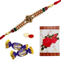 Charming One or More Om Ethnic Rakhi Teamed with Chocolates Charming One or More Om Ethnic Rakhi Teamed with Chocolates