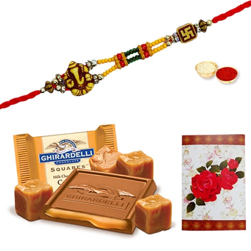 Gorgeous Designer Ethnic Rakhi with famous Ghiradelli Chocolates Gorgeous Designer Ethnic Rakhi with famous Ghiradelli Chocolates