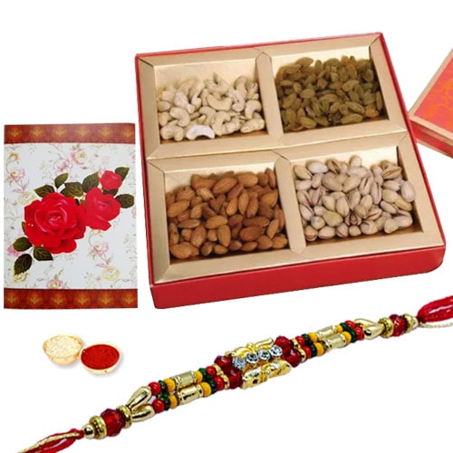 One or More Designer Ethnic Rakhi with with Dry fruits <br /><font color=#0000FF>Free Delivery in USA</font> One or More Designer Ethnic Rakhi with with Dry fruits <br /><font color=#0000FF>Free Delivery in USA</font>