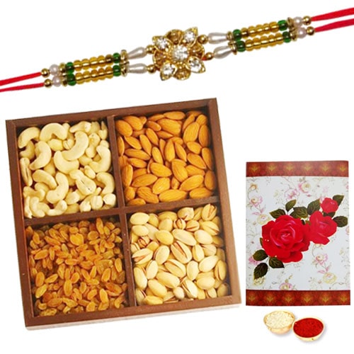 Delicious 250 Gms. Dry Fruits with One or More Ethnic Rakhi Delicious 250 Gms. Dry Fruits with One or More Ethnic Rakhi