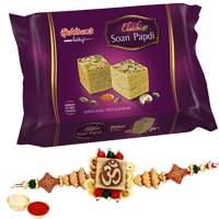 Exquisite One or More Designer Ethnic Rakhi with 250 Gms. Haldirams Soan Papri Exquisite One or More Designer Ethnic Rakhi with 250 Gms. Haldirams Soan Papri