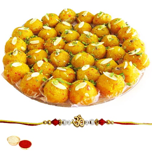 Tasty Boondi Ladoo 250 Gms. with One Ethnic Rakhi Tasty Boondi Ladoo 250 Gms. with One Ethnic Rakhi