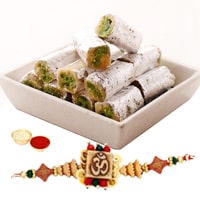 One or More Designer Ethnic Rakhi with 250 Gms. Kaju Pista Roll<br /><font color=#0000FF>Free Delivery in USA</font> One or More Designer Ethnic Rakhi with 250 Gms. Kaju Pista Roll<br /><font color=#0000FF>Free Delivery in USA</font>