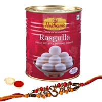 Auspicious Rakhi With Haldirams 1 Kg. Rasgulla Pack Auspicious Rakhi With Haldirams 1 Kg. Rasgulla Pack