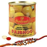 One or More Designer Ethnic Rakhi with 1 Kg. Haldirams Rajbhog Pack<br /><font color=#0000FF>Free Delivery in USA</font> One or More Designer Ethnic Rakhi with 1 Kg. Haldirams Rajbhog Pack<br /><font color=#0000FF>Free Delivery in USA</font>