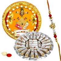 Rakhi Thali with One or More Designer Ethnic Rakhi and Kaju Pista Roll<br /><font color=#0000FF>Free Delivery in USA</font> Rakhi Thali with One or More Designer Ethnic Rakhi and Kaju Pista Roll<br /><font color=#0000FF>Free Delivery in USA</font>