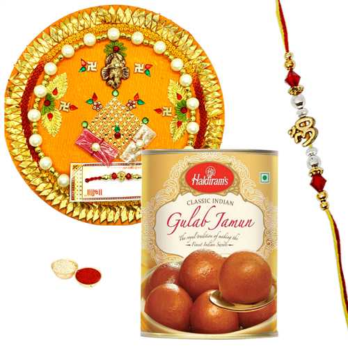 Rakhi Thali with Ethnic Rakhi and Haldirams Gulab Jamun Rakhi Thali with Ethnic Rakhi and Haldirams Gulab Jamun