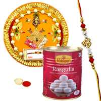 Amazing Rakhi with Rakhi Thali and Haldirams Rasgulla Pack Amazing Rakhi with Rakhi Thali and Haldirams Rasgulla Pack