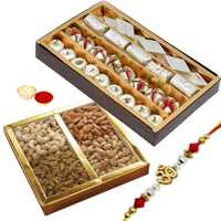 Delectable Sweets and Dried Fruits Combo and Fancy Rakhi Thread Delectable Sweets and Dried Fruits Combo and Fancy Rakhi Thread