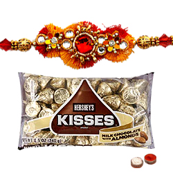 Wholesome Chocos from Hersheys Kisses 75 Gms. and Jeweled Raksha Bandhan Wholesome Chocos from Hersheys Kisses 75 Gms. and Jeweled Raksha Bandhan