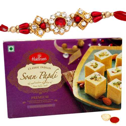 Outstanding Haldirams Soan Papri 250 Gms. and Ornamented Rakhi Bracelet Outstanding Haldirams Soan Papri 250 Gms. and Ornamented Rakhi Bracelet