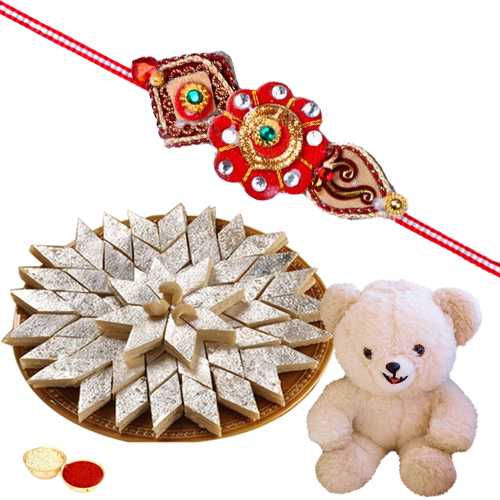 8 Inch Teddy Bear with 500 Gms. Kaju Katli n Rakhis<br /><font color=#0000FF>Free Delivery in USA</font> 8 Inch Teddy Bear with 500 Gms. Kaju Katli n Rakhis<br /><font color=#0000FF>Free Delivery in USA</font>