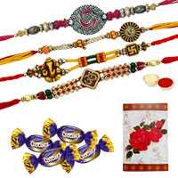 Four OM/Ganesh Rakhi with 4 Chocolates<br /><font color=#0000FF>Free Delivery in USA</font> Four OM/Ganesh Rakhi with 4 Chocolates<br /><font color=#0000FF>Free Delivery in USA</font>