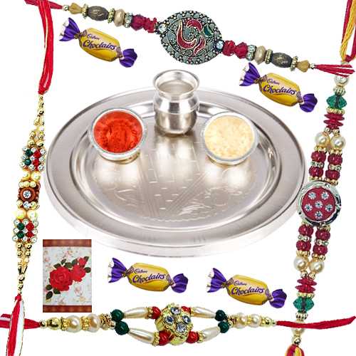 Silver Plated Rakhi Thali with Four Rakhi n 4 Chocolates<br /><font color=#0000FF>Free Delivery in USA</font> Silver Plated Rakhi Thali with Four Rakhi n 4 Chocolates<br /><font color=#0000FF>Free Delivery in USA</font>