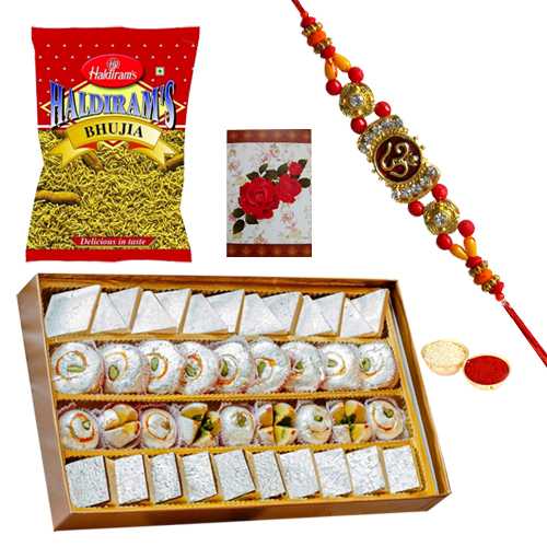 One or More Rakhis with Assorted Sweets n Bhujia <br /><font color=#0000FF>Free Delivery in USA</font> One or More Rakhis with Assorted Sweets n Bhujia <br /><font color=#0000FF>Free Delivery in USA</font>