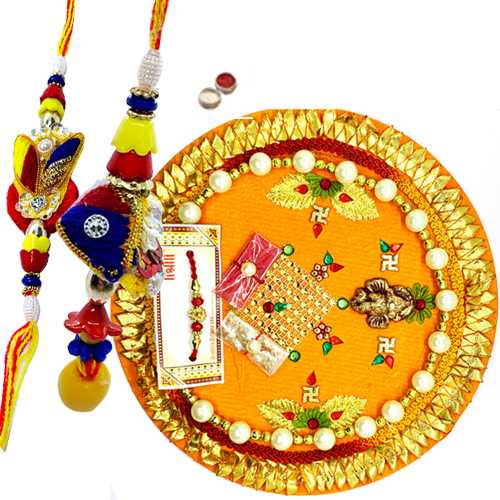 Thali with bhaiya-bhabhi pair<br><font color=#0000FF>Free Delivery in USA</font> Thali with bhaiya-bhabhi pair<br><font color=#0000FF>Free Delivery in USA</font>