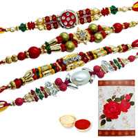 Divine Collection of 4 Rakhi<br><font color=#0000FF>Free Delivery in USA</font> Divine Collection of 4 Rakhi<br><font color=#0000FF>Free Delivery in USA</font>
