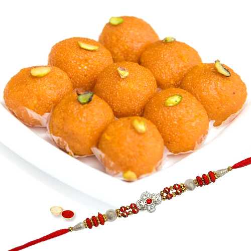 Ladoo and One Designer Rakhi with free Roli Tikka Ladoo and One Designer Rakhi with free Roli Tikka