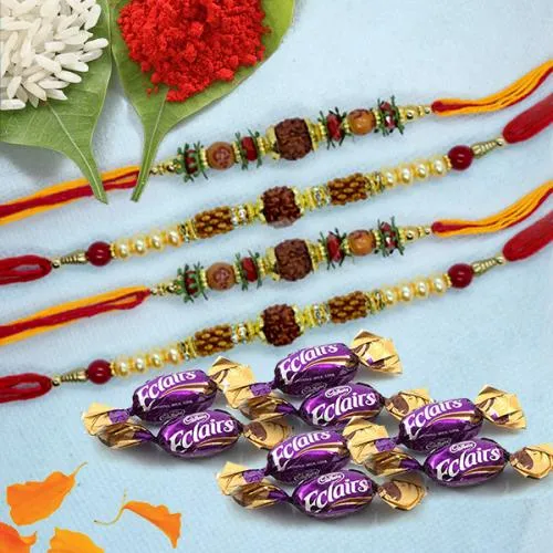 Attractive Rudraksha Rakhi Set with Chocolates N Rakhi Card
