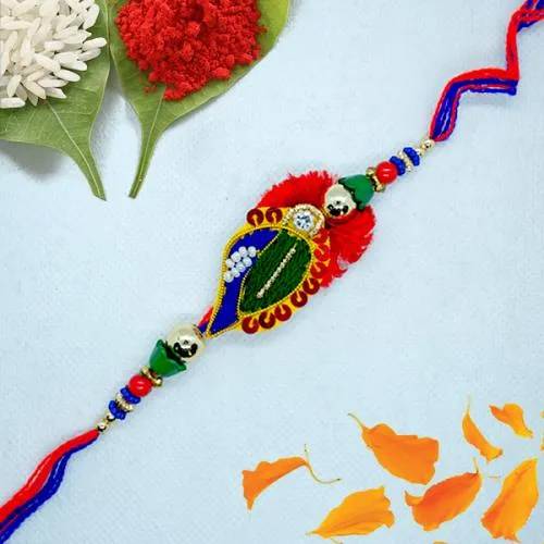 Elegant Zardosi Rakhi with Roli, Chawal n Card Elegant Zardosi Rakhi with Roli, Chawal n Card
