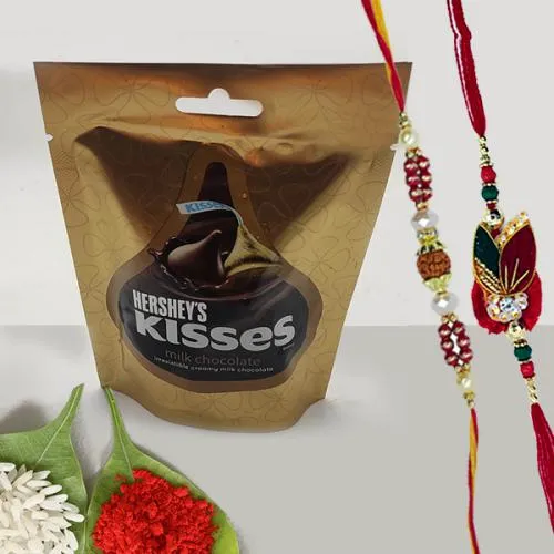 Exquisite Rakhi Pair with Hersheys Kisses Chocolates Exquisite Rakhi Pair with Hersheys Kisses Chocolates