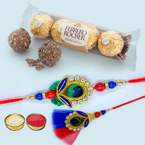 Elegant Bhaiya Bhabhi Rakhi with 3pc Ferrero Rocher Pack<br>