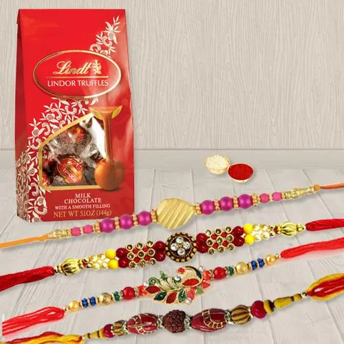Gorgeous Rakhi Set of 4 with Lindt Chocolates