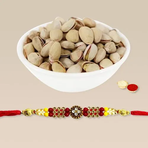 Dashing Rakhi with Crunchy Pistachio, Roli Tika n Rakhi Card Dashing Rakhi with Crunchy Pistachio, Roli Tika n Rakhi Card