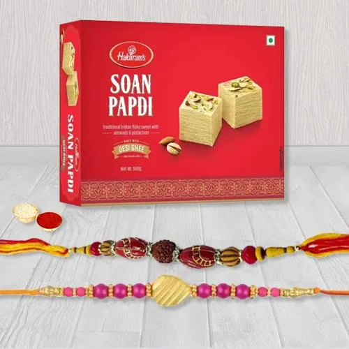 Trendsetting Rakhi Pair with Haldiram Soan Papadi