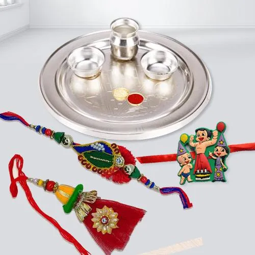 Graceful Family Rakhi Set with Pooja Thali Graceful Family Rakhi Set with Pooja Thali