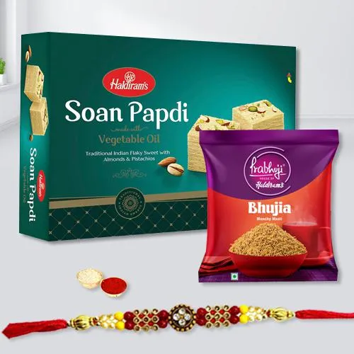 Lovely Rakhi with Haldiram Bhujia n Soan Papdi