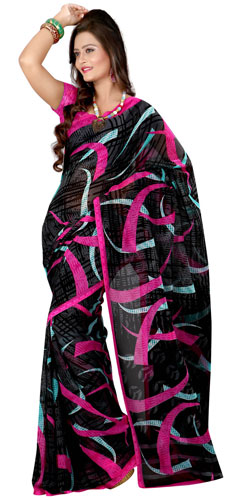 Astonishing Georgette Printed Saree in Black Astonishing Georgette Printed Saree in Black
