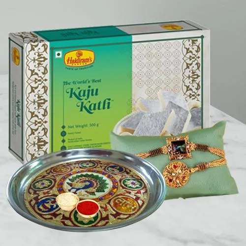 Lip Smacking Kaju Katli Pack with Rakhis N Rakhi Thali