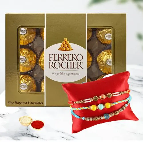 Graceful Set of 3 Rakhis with 12 pc Ferrero Rocher