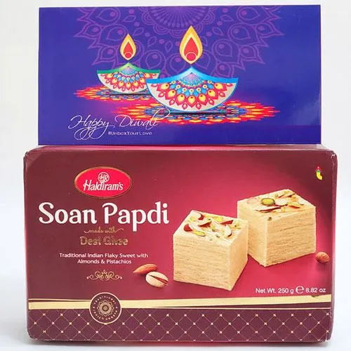 Tempting Haldiram Soan Papdi Gift Box with Greeting Card
