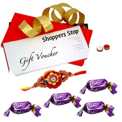 Shoppers Stop Gift Vouchers Worth Rs. 2000 and Chocolate with Rakhi and Roli Tilak Chawal Shoppers Stop Gift Vouchers Worth Rs. 2000 and Chocolate with Rakhi and Roli Tilak Chawal