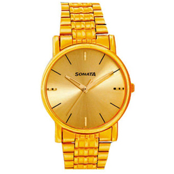Golden Colour Round Gents Watch By Titan Sonata Golden Colour Round Gents Watch By Titan Sonata
