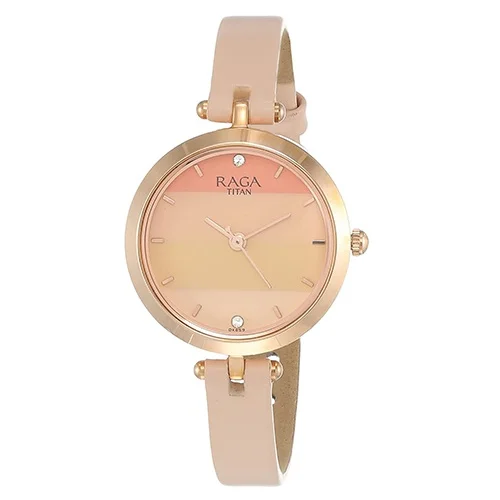 Amazing Titan Raga Viva Pink Dial Leather Strap Womens Watch