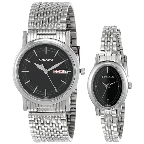 Glamorous Set of 2 Sonata Black Dial Watch