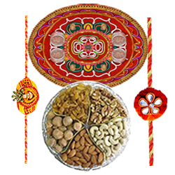 Extravagant Thali with Rakhis and Array of Dried Fruits Extravagant Thali with Rakhis and Array of Dried Fruits