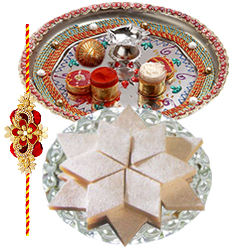 Fabulous One Rakhi with Designer Thali and Badam Katli with Fond Affection Fabulous One Rakhi with Designer Thali and Badam Katli with Fond Affection