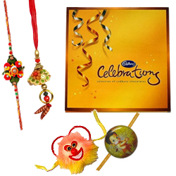 Lovely Cadbury Celebration Pack with 1 Bhia Bhabi Rakhi and 1 Kids Rakhi with Bond of Love Lovely Cadbury Celebration Pack with 1 Bhia Bhabi Rakhi and 1 Kids Rakhi with Bond of Love