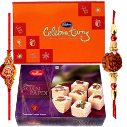100 Gms Soan Papdi, Cadbery Celebration Pack with 1 Rakhi 100 Gms Soan Papdi, Cadbery Celebration Pack with 1 Rakhi