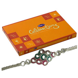Auspicious Silver Plated Rakhi and Cadbury Celebration for Kids with Love Auspicious Silver Plated Rakhi and Cadbury Celebration for Kids with Love