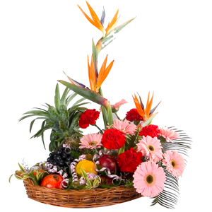 Rich Combo Gift Basket of Flowers and 5 Kg. Fruits Rich Combo Gift Basket of Flowers and 5 Kg. Fruits