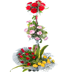 Expressive Roses, Carnations and Mixed Floral Arrangement in 3 Tiers Expressive Roses, Carnations and Mixed Floral Arrangement in 3 Tiers