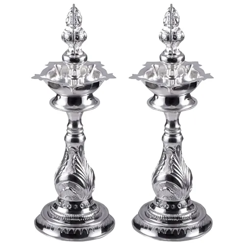 Puja Items - Silver Plated Lamp Set