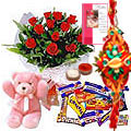 Beautiful 12 Red Roses Bouquet with a Cute Teddy and Assorted Cadburys Chocoloates With 1 Free Rakhi Beautiful 12 Red Roses Bouquet with a Cute Teddy and Assorted Cadburys Chocoloates With 1 Free Rakhi