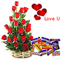 15 Exclusive Red Dutch Roses Basket with Cadburys ...