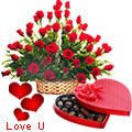51 Exclusive Red Dutch Roses Arrangement with Hear...